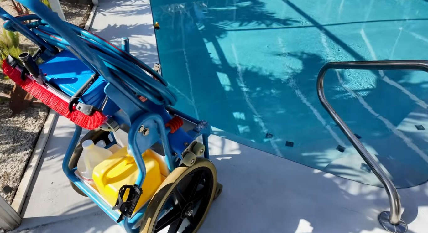 Professional pool cleaning equipment ready for weekly service in Norwalk, CA